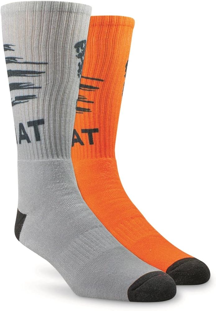 ARIAT Graphic Crew Socks, 2 Pairs Gray/Orange XL