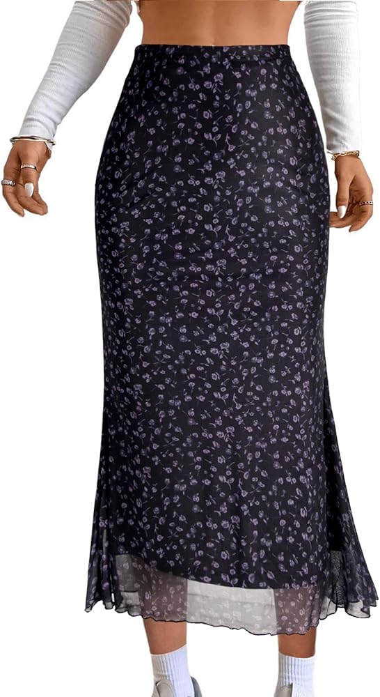 Avanova Women Mesh High Waisted Midi Mermaid Skirts Summer Casual Flowy Long Skirt