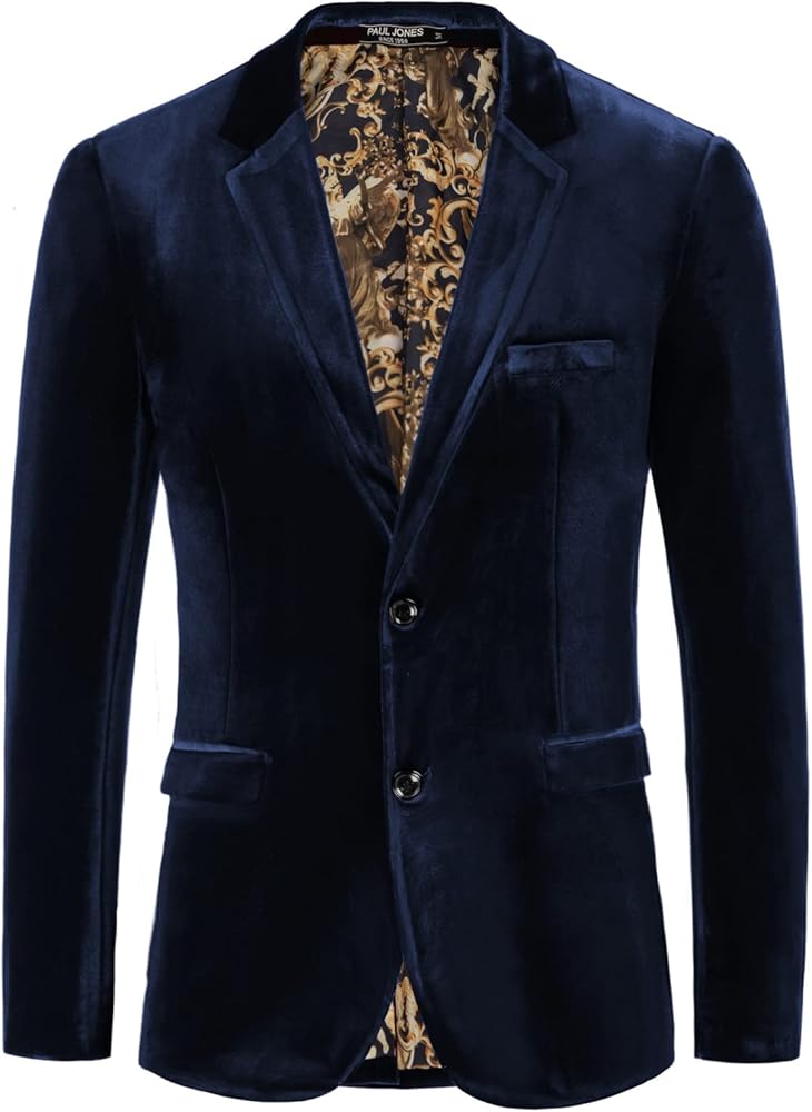 PJ PAUL JONES Mens Velvet Blazer Two Button Solid Slim Fit Blazer Sport Coat for Dinner Prom Wedding