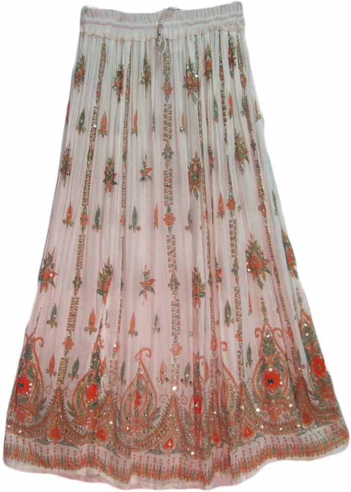 Yoga Trendz Women's Indian Sequin Crinkle Broomstick Gypsy Long Skirt