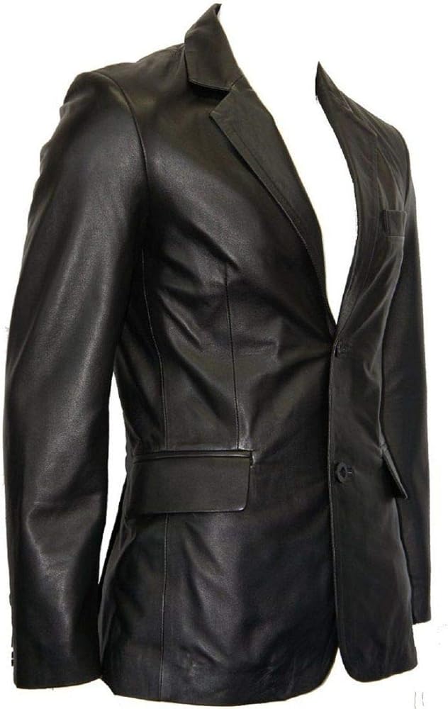 Men's Classic Leather Blazer Lambskin Sport Jackets Blazer Stylish Evening Coats(Black)