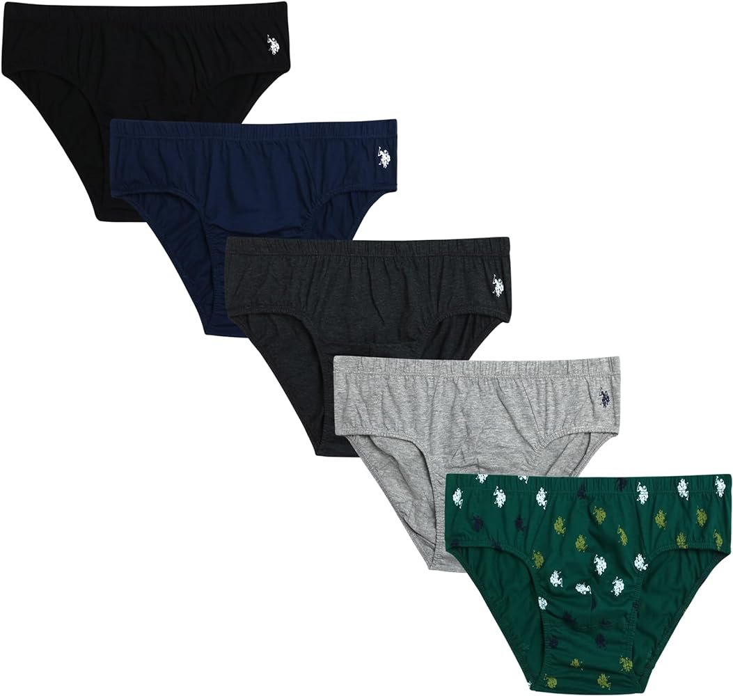 U.S. Polo Assn. Men's Underwear - Low Rise Briefs with Contour Pouch (5 Pack), Size Large, Adventurine PrintHeather GreyBlack
