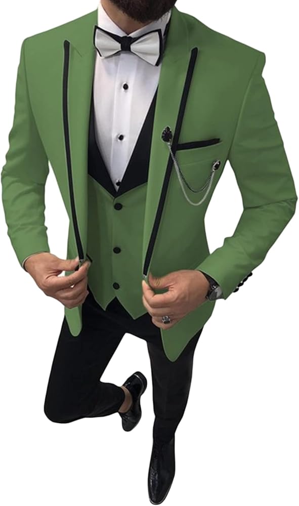 Mens Groomsmen 3 Piece Sets Slim Fit One Button Business Blazer Suits Plus Size Wedding Prom Jacket Vest & Pant