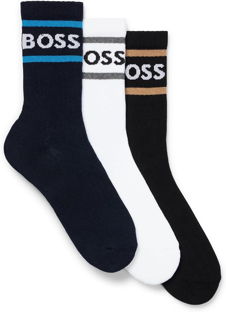 BOSS Men's 3-pack Bold Logo Solid Cotton Socks