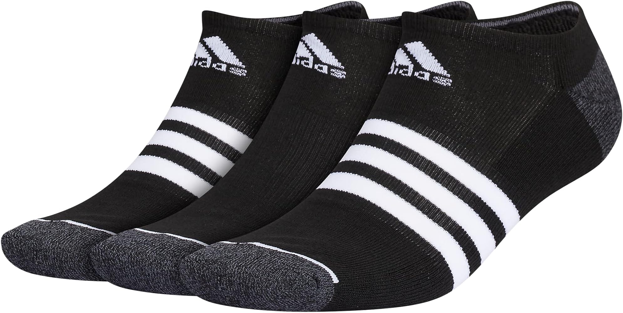 adidas Men's 3-Stripe No Show Socks with Arch Compression for a Secure Fit (3-Pair)