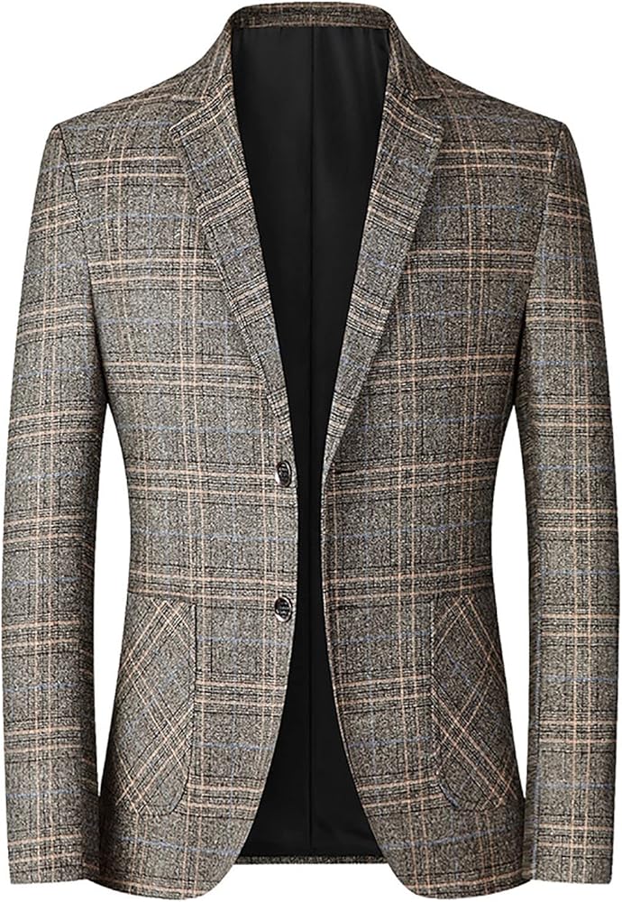 Suits for Men,Mens Wool Blend Blazer Jacket Lightweight Herringbone Tweed Blazer Two Button Casual Sport Suit Coat