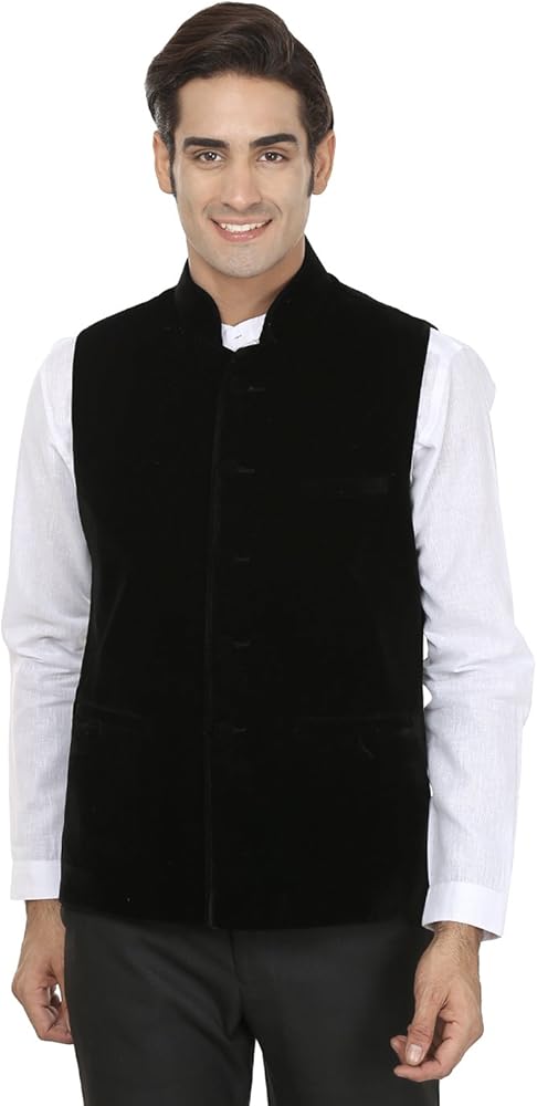 WINTAGE Men's Velvet Bandhgala Party Nehru Jacket Waistcoat - Four Colors