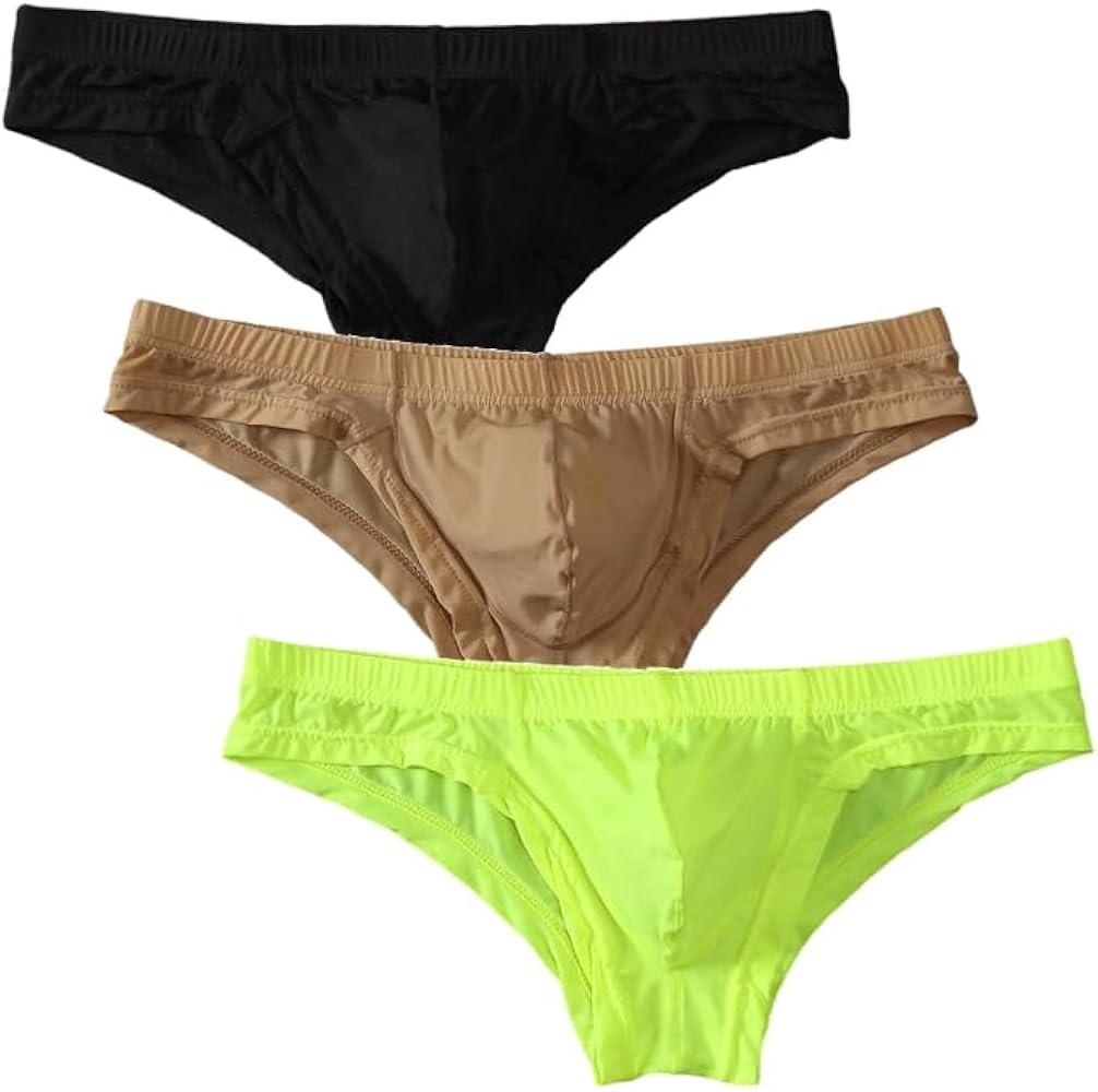 Men's Ice Silk Triangle Panties Solid Color Low Waist Bulge Pouch Hip Half Coverage Bikini Briefs