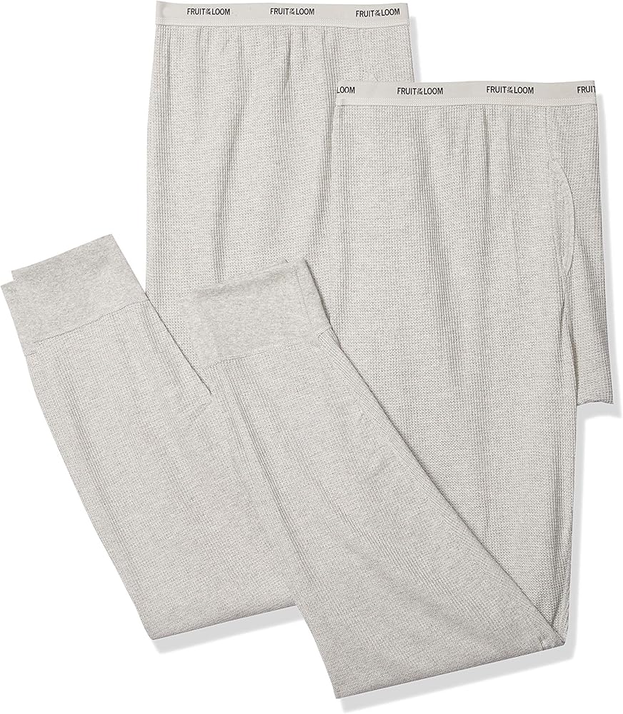 Fruit of the Loom Men's Classic Midweight Waffle Thermal Underwear Bottoms (1 & 2 Packs), Light Grey Heather/Light Grey Heather, Medium Classic Midweight Waffle Thermal Underwear Bottoms, Light Grey Heather/Light Grey Heather (2-Pack), Medium