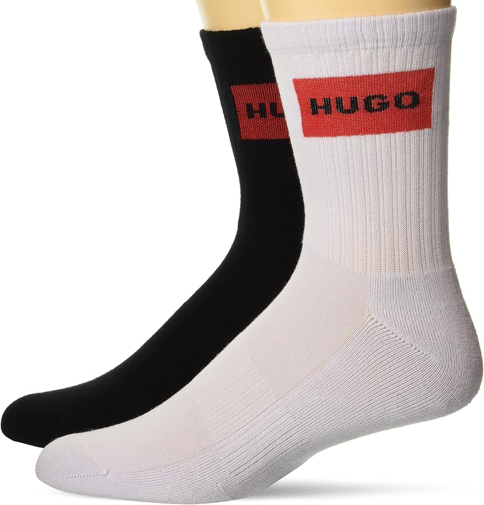 HUGO Men's 2-Pack Square Logo Ribbed Socks