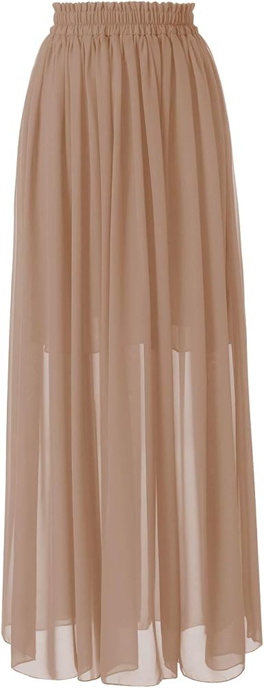 Topdress Women's Chiffon Skirts Elastic High Waist Tea Length A-line Ruffle Beach Skirts