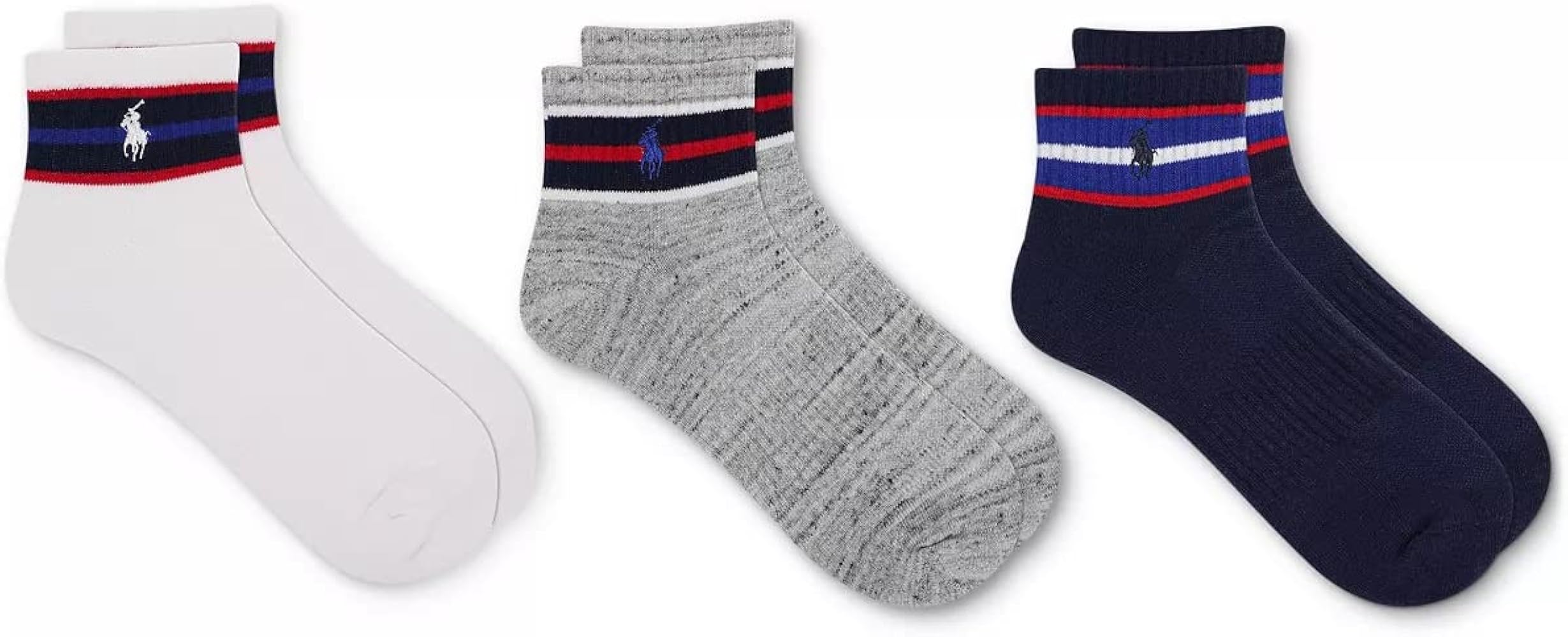 Ralph Lauren POLO Men's Americana Quarter Socks, 3-Pack, Size LARGE