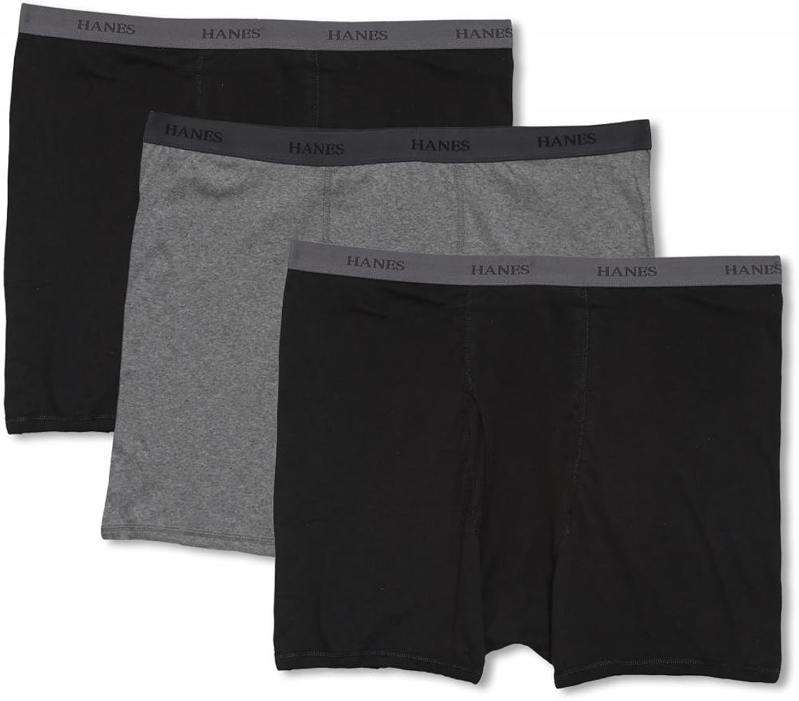Hanes Big Men's Underwear Cotton BOXER BRIEFS 3-Pack Blacks/Gray 3XL #1226