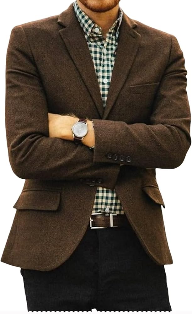 Mens Herringbone Tweed Blazer Slim Fit Sport Coats Prom Dinner Wedding Suit Jacket