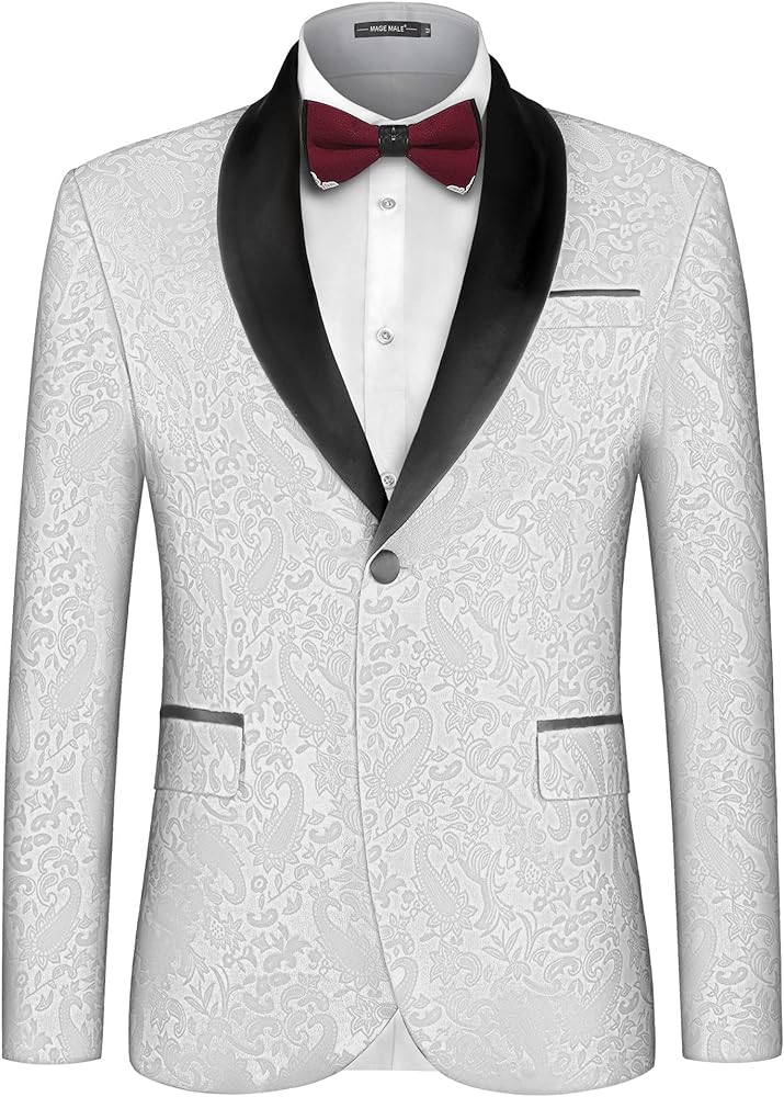 MAGE MALE Mens Floral Tuxedo Jacket Paisley Shawl Lapel One Button Blazer Jacket Slim Fit Dinner Party Prom Tuxedo