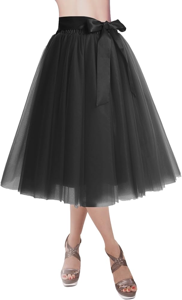 DRESSTELLS Womens Tulle Skirt A Line Tulle Dress Tutu Skirts Knee Length Adult Layered Short Prom Party Midi Skirt