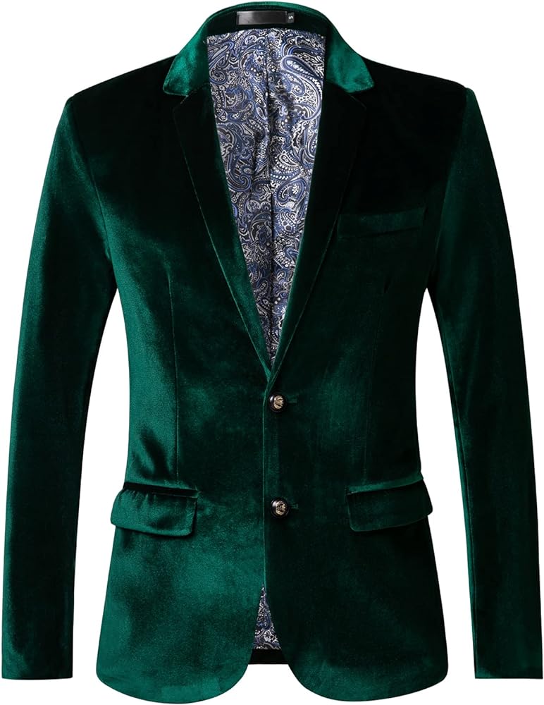 THWEI Mens Velvet Blazer Slim-Fit Fashion Solid Suit Jacket