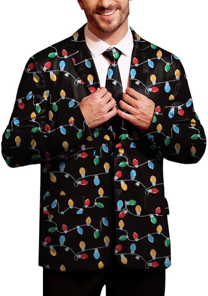 Arvilhill Mens Christmas Ugly Blazer 3D Graphic Print Long Sleeve Suit Jacket with Tie