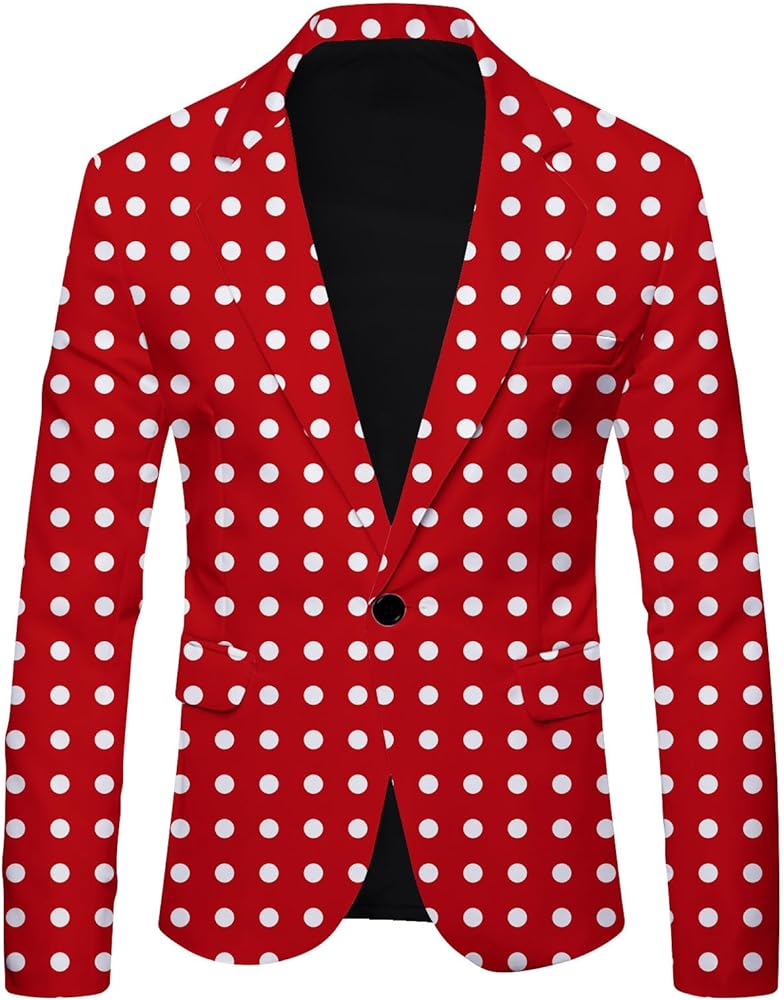 Mens Casual One Button Suit Blazer Jacket Striped Polka Dot British Sport Coat Slim Office Work Business Dress Suits