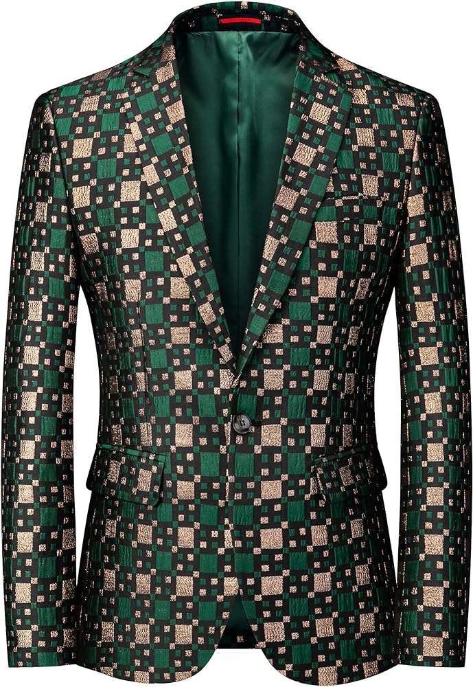 UNINUKOO Mens Blazer Jacket Plaid Slim Fit Casual Party Prom Ligthweight Sport Coat Suit Separates