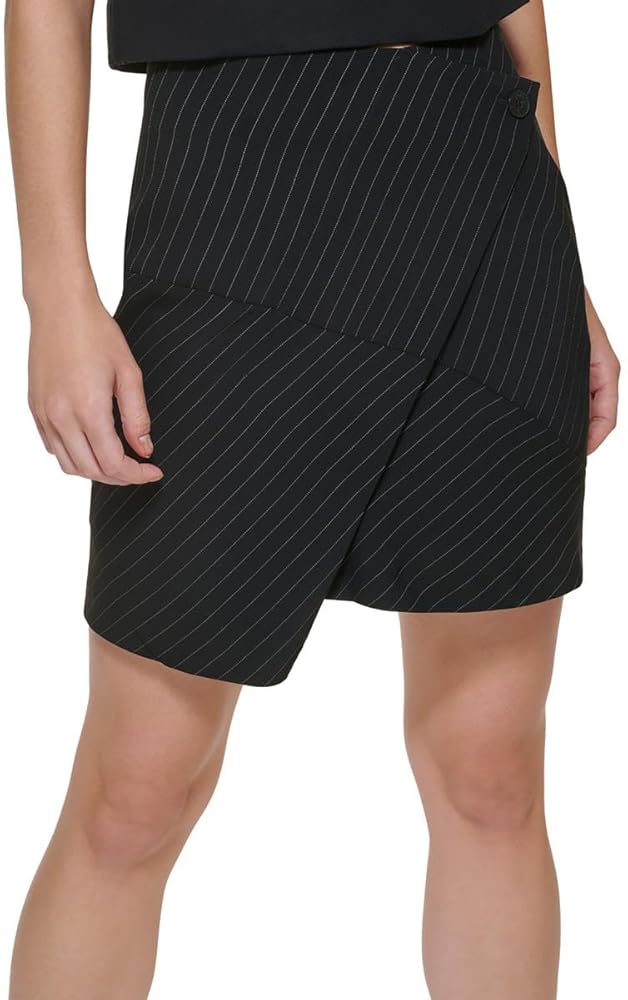 DKNY Women's Asymetrical Mini Front Wrap Button Closure Skirt