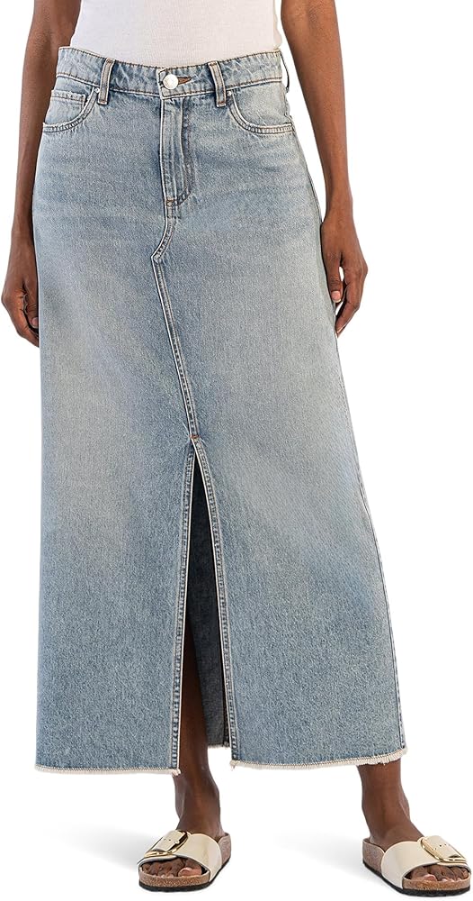 KUT from the Kloth Women's Brea-Long Skirt with Front Slit and Fray Hem