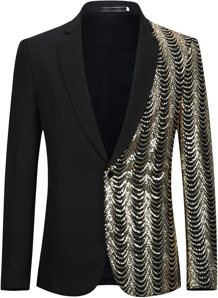 Cloudstyle Mens Stylish Dinner Tux Dress Blazer Slim Fit Gold Sequin Suit Jacket Sport Coat