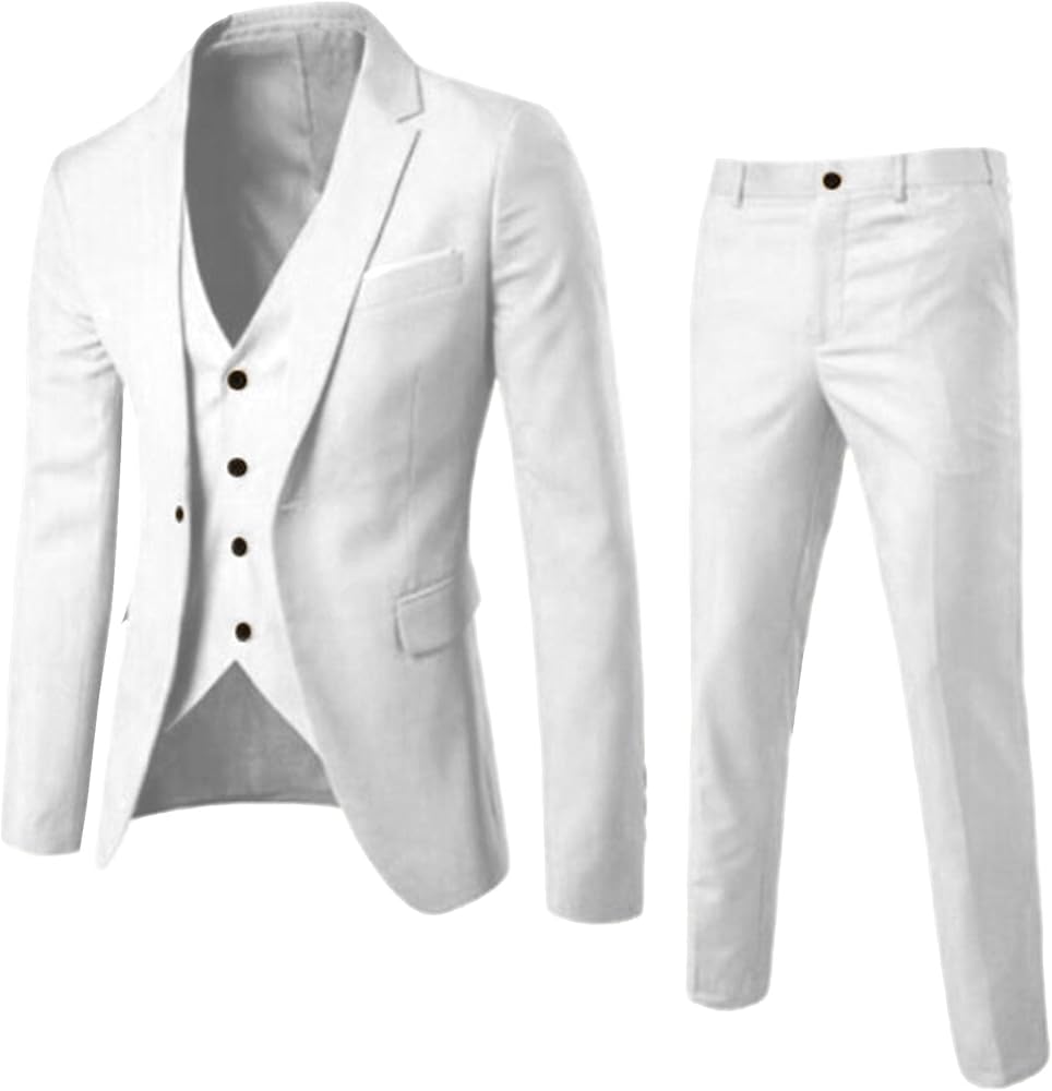 Slim Fit 3 Piece Suit for Men Casual Business Wedding Fashion Suits 1 Button Blazer Vest Pants Tuxedo Set