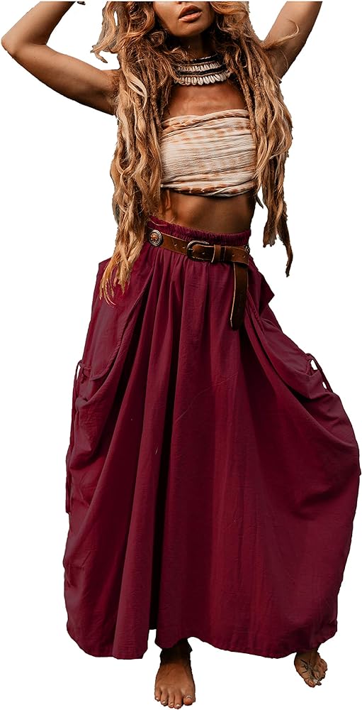 Women's Maxi Boho Skirt with Pockets Bohemian Organic Cotton Hippie Gypsy