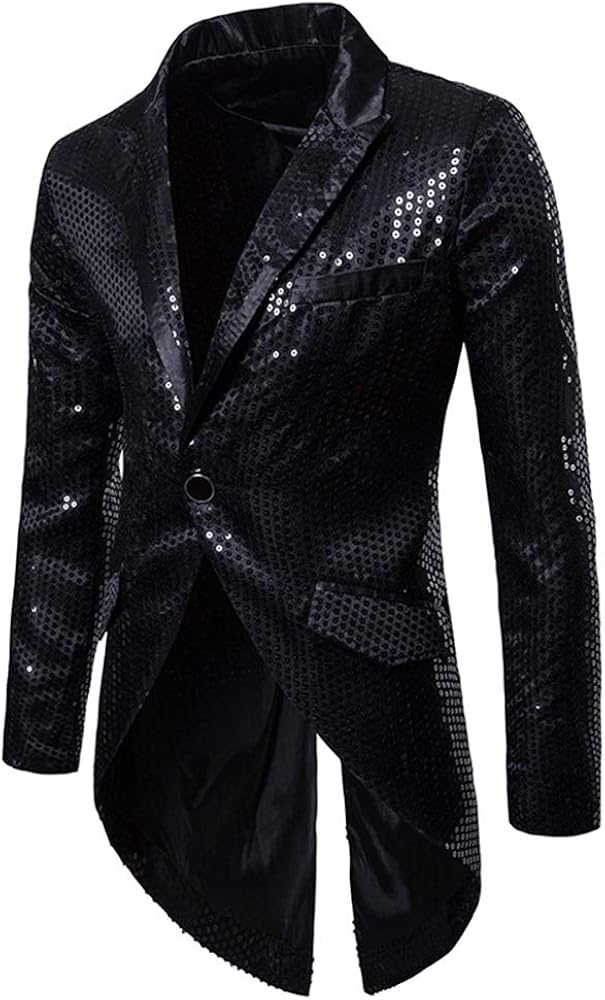 Cloudstyle Mens Sequin Tailcoat Swallowtail Suit Jacket Party Show Tux Dress Coat