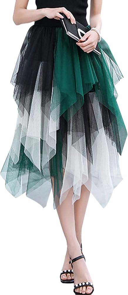 Women Mesh Midi Skirt Multilayer Pleated High Waist Lace Ballet Prom Party Tulle Tutu A-line Long Skirts