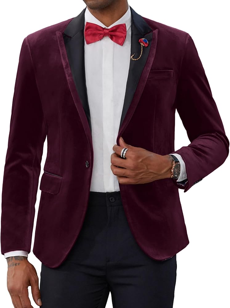 PJ PAUL JONES Men's Blazer Velvet One Button Sports Coat Party Wedding Suit Jacket