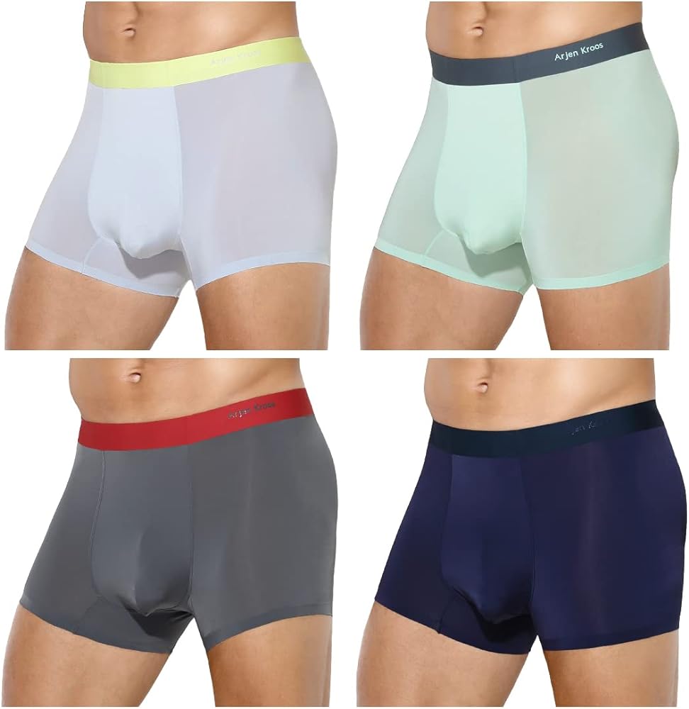 Arjen Kroos Mens Ice Silk Underwear Trunks with Pouch Breathable Boxer Briefs for Men Short Leg Underpants
