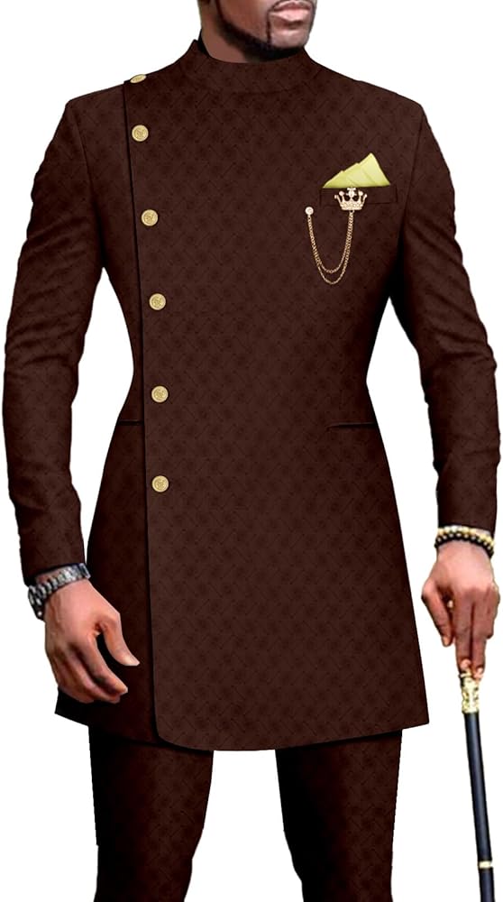 African Suits for Men 2 Piece Set Single Breasted Blazer Jacket Pants Dashiki Ankara Slim Fit for Wedding