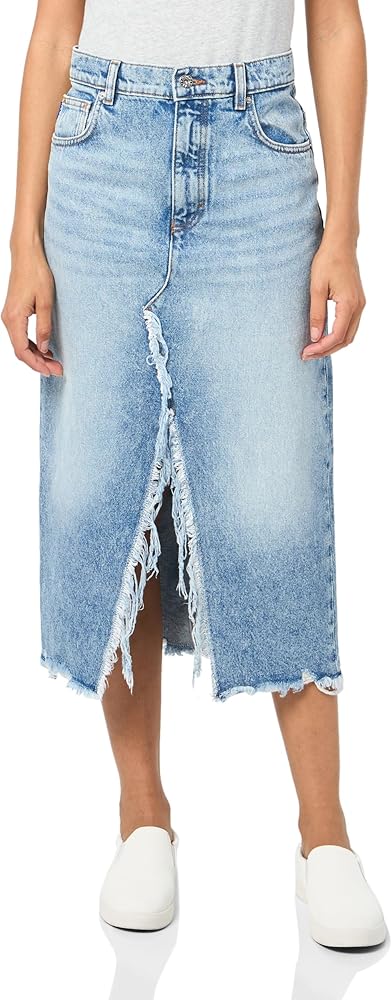 HUGO Women's Mid Length Ripped Denim Skirt