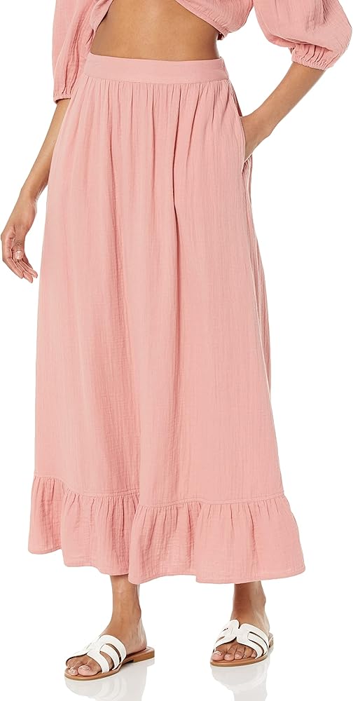 The Drop Women's Patria Gauze Pull-On Ruffle Hem Maxi Skirt
