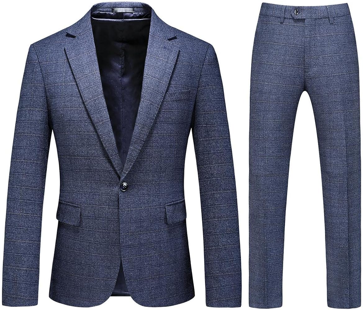 Mens Plaid Suit Tweed Slim Fit 2 Piece Casual Suits for Men One Button Tuxedo Suits Set （Blazer Jacket & Pants Set）