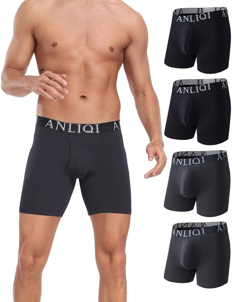 Men's Boxer Briefs Moisture Wicking Men's Underwear with Open Fly Breathable Rayon Fabric Underpants for Men 4 Pack