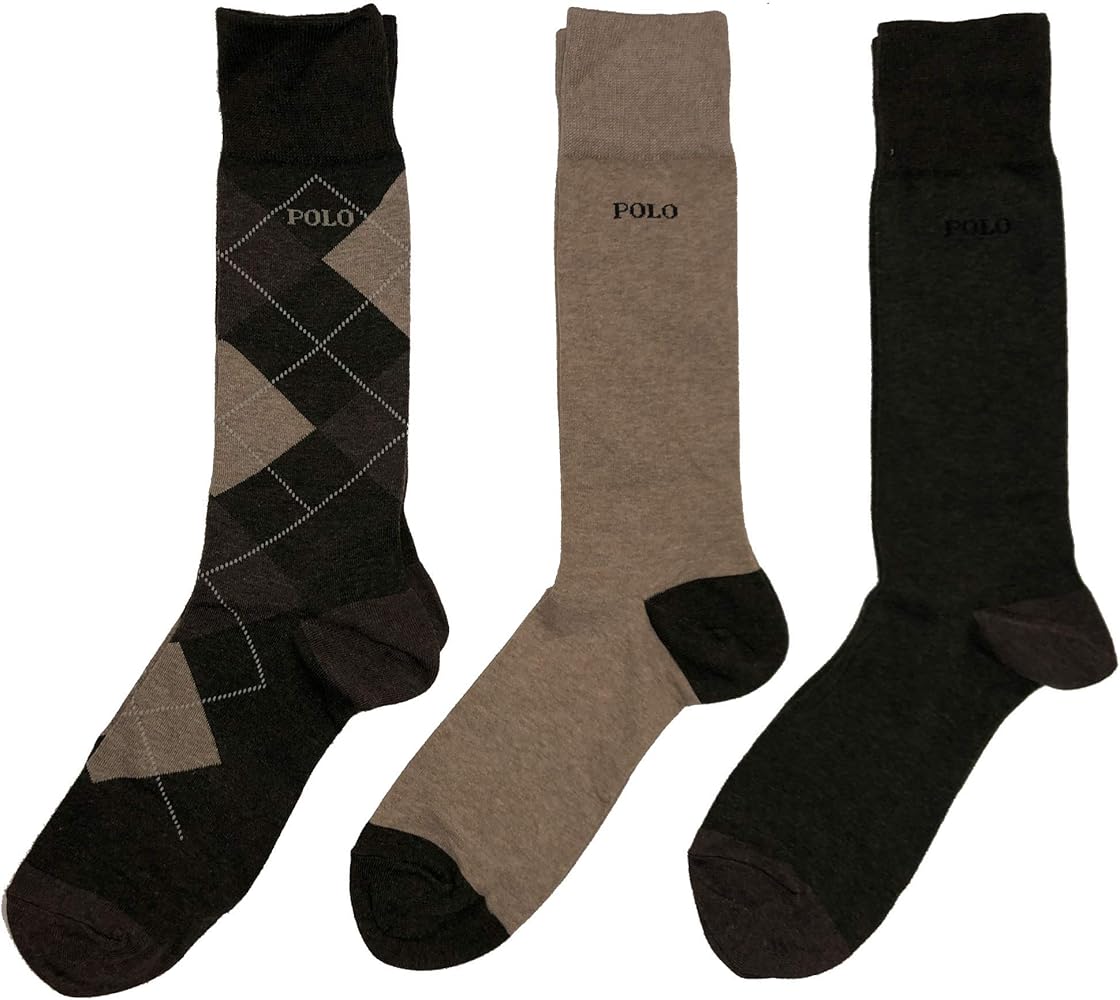 POLO RALPH LAUREN MENs Argyle Dress Socks (3 PAIRS) (GREEN BROWN)