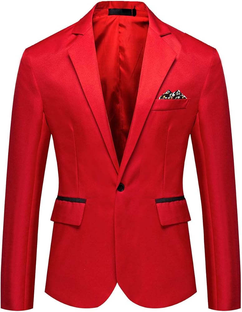 Men's Casual Suit Jacket Slim Fit One Button Notched Lapel Business Daily Lightweight Blazer Jacket