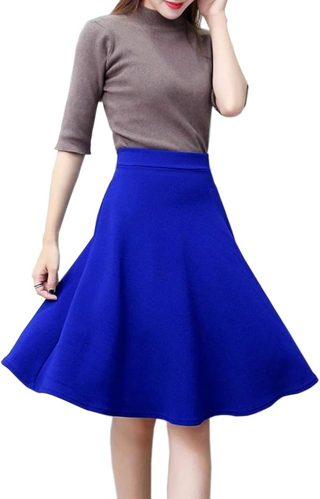 Afibi Womens Stretch Waist A-line Flared Skater Midi Skirt