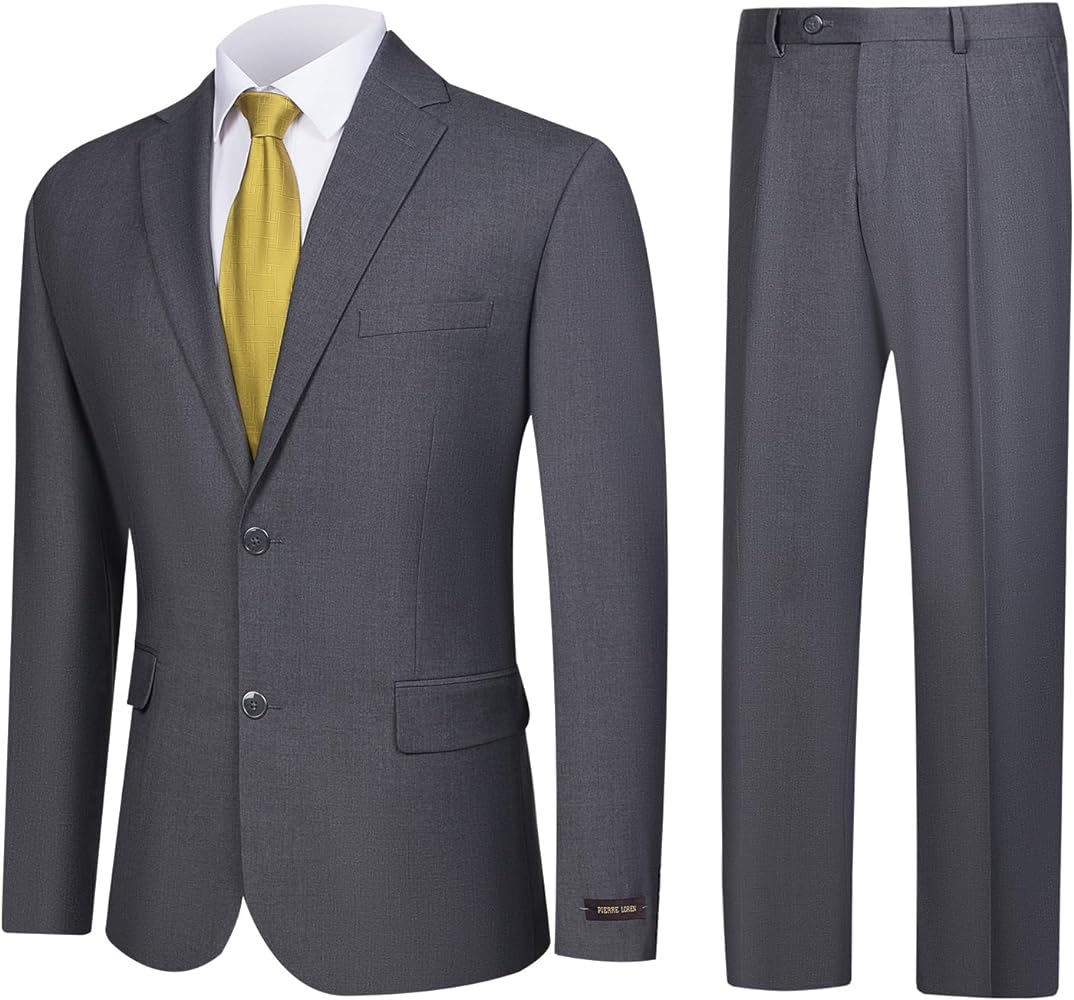 Men's 2 Piece Suits Classic Fit Single Breasted 2 Buttons Business Wedding Suit Jacket Blazer & Pleated Pants Set
