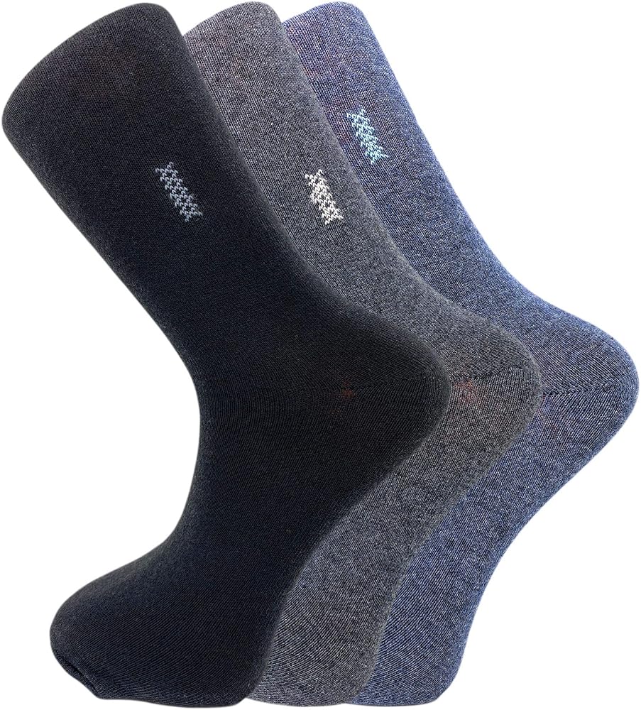 AWS/American Made Cotton Crew Dress Socks for Men 3 Pairs Casual Solid Socks Size 10-13