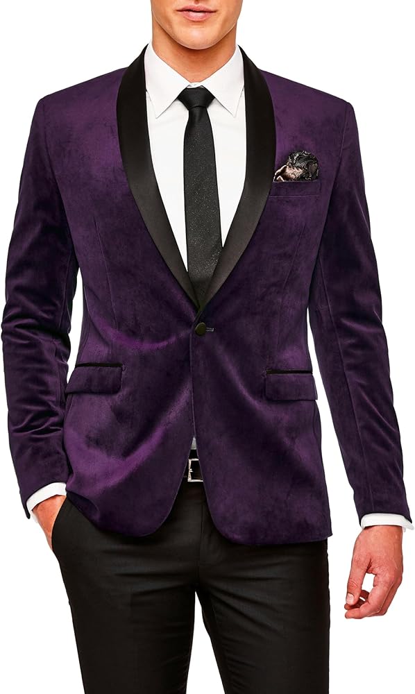 Men's Velvet Blazer Slim fit Tuxedo Suit Jacket One Button Shawl Lapel Prom Jacket Wedding Dinner Blazer