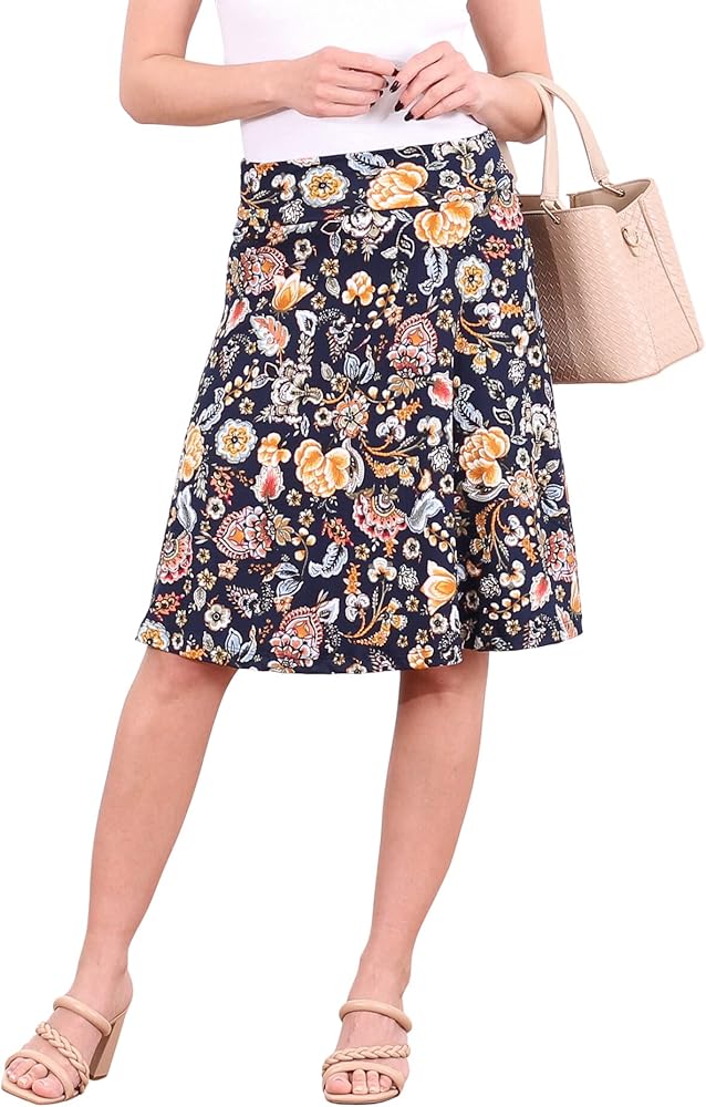 Popana Womens Casual Knee Length A-Line Stretch Midi Skirt Plus Size Made in USA