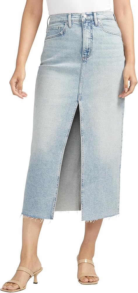 Silver Jeans Co. Women's Front-Slit Midi Jean Skirt