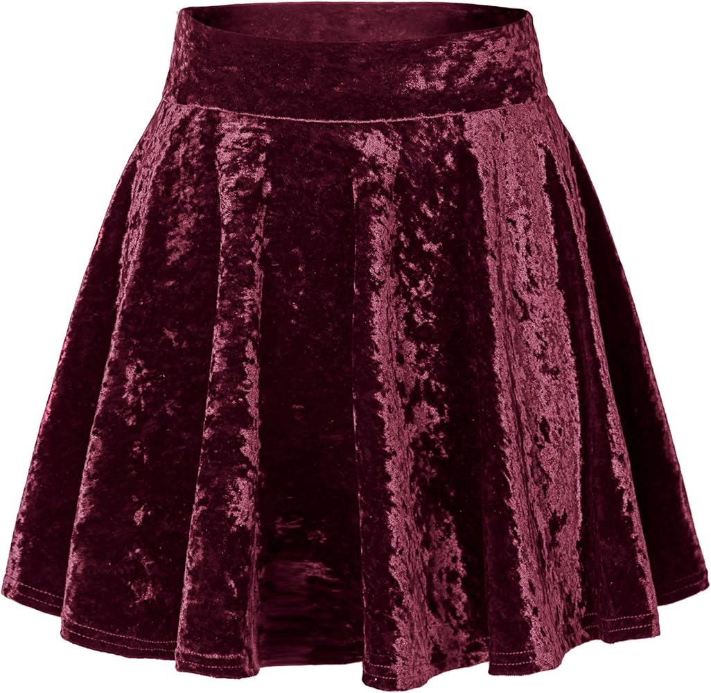 Urban CoCo Women's Vintage Velvet Stretchy Mini Flared Skater Skirt