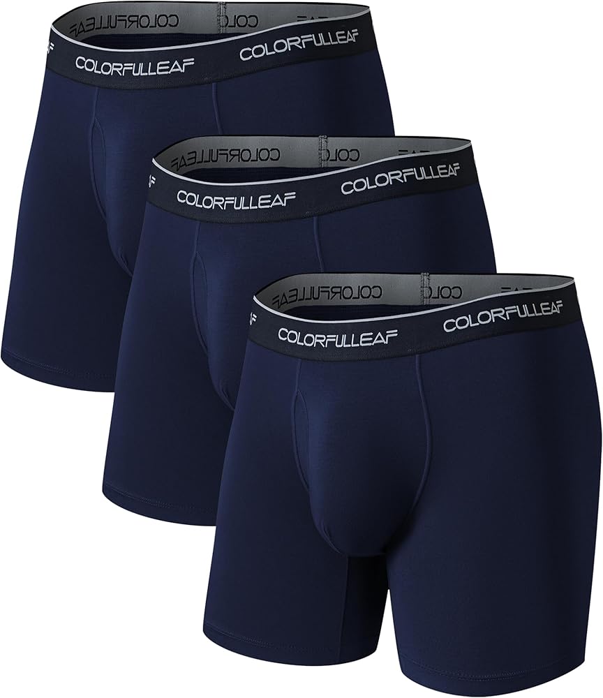 COLORFULLEAF Men's Boxer Briefs Soft Bamboo Stretch Underwear Open Fly Tagless Underpants Regular Leg