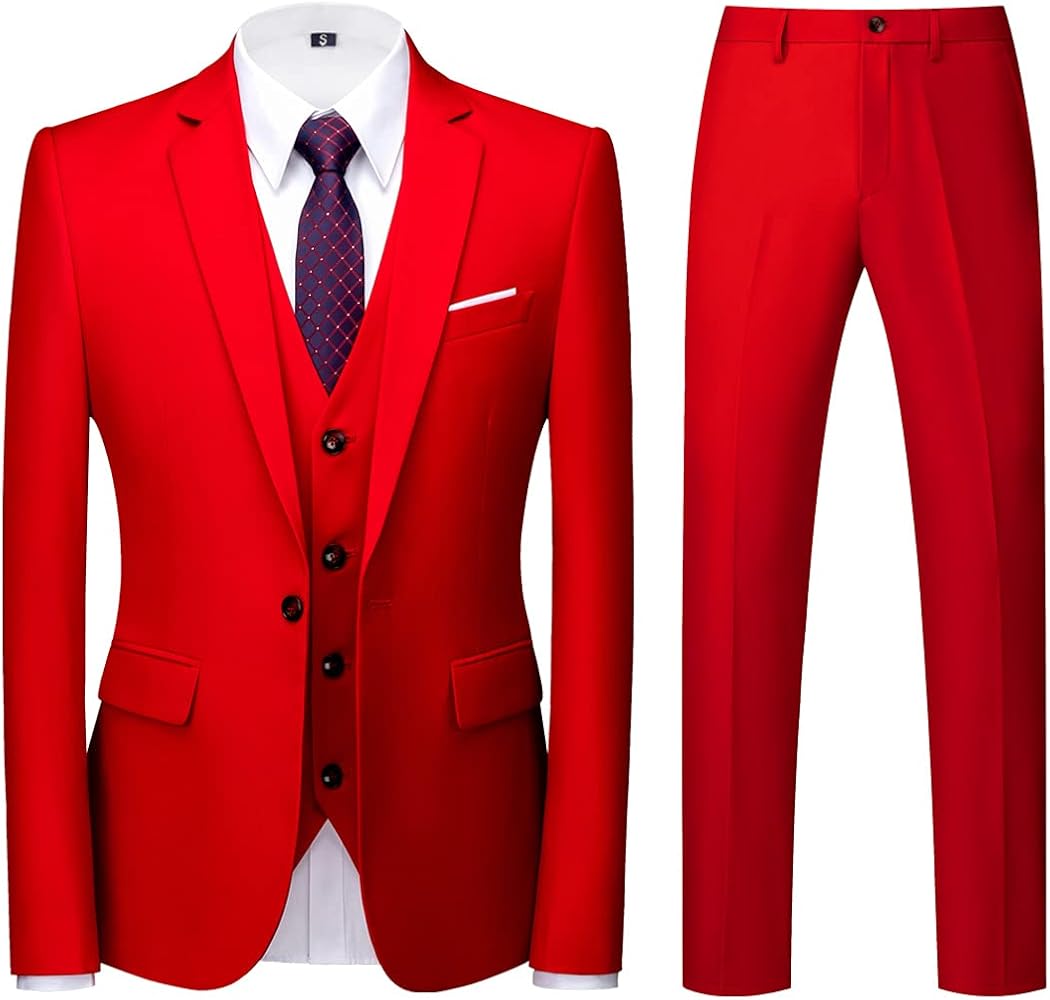 Mens Suits Regular Fit 3 Piece Tuxedo Blazer Jacket Vest Pants Formal Suit Set for Men Wedding Prom Casual