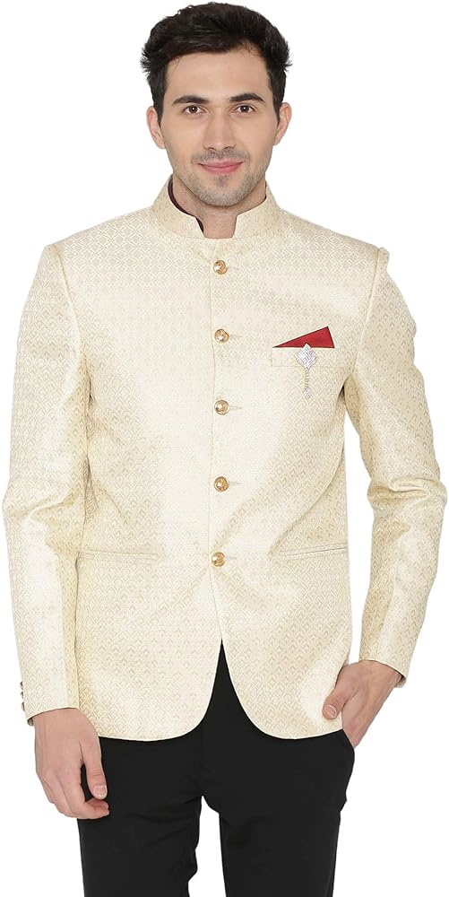 WINTAGE Men's Banarsi Rayon Cotton Casual and Festive Indian Jodhpuri Grandad Bandhgala Blazer : 2 Colors